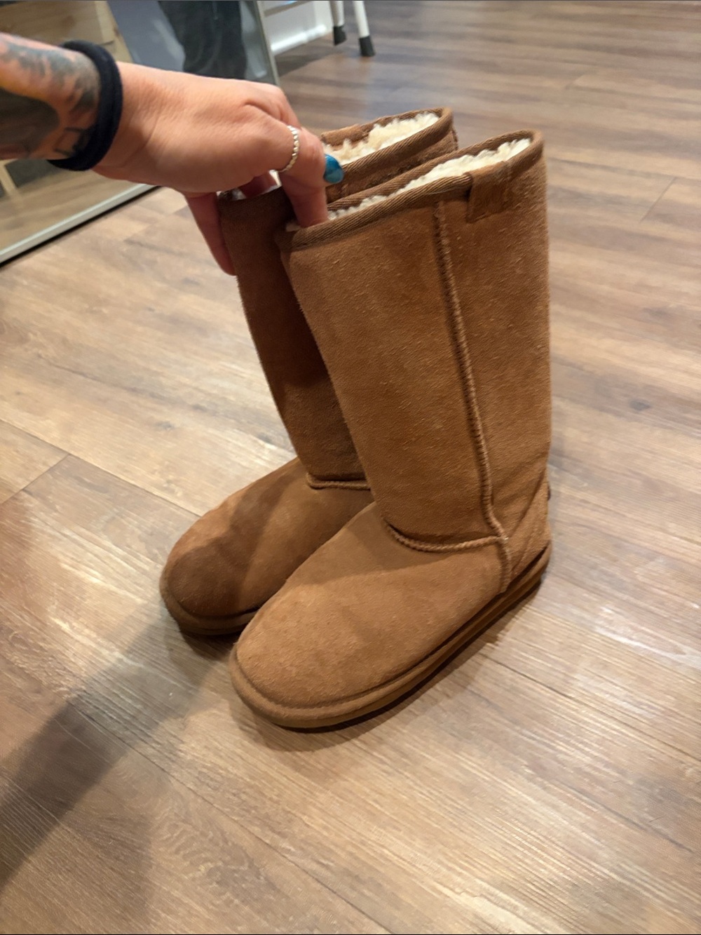 EMI Classic Tall Shearling-Lined Suede Boots - Chestnut size K4
